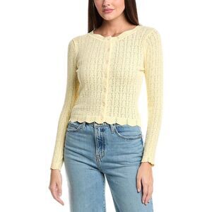 Luxe Always Womens  Pointelle Cardigan, Yellow